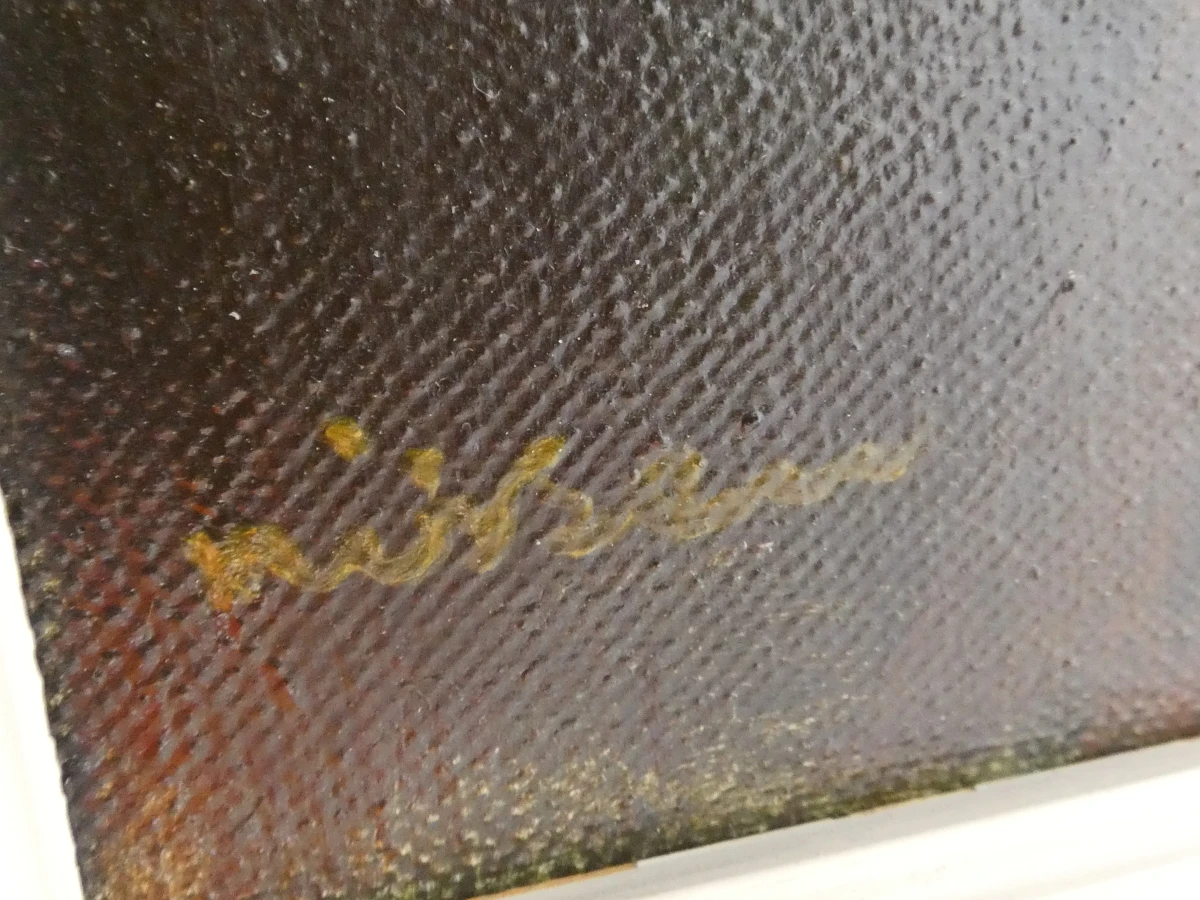 Olieverfschilderij kind met slaapmuts in houten lijst