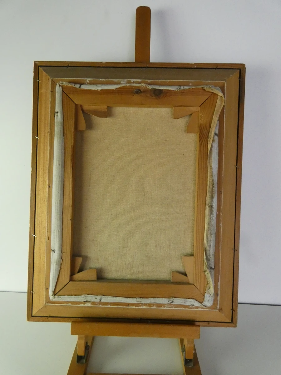 Olieverfschilderij kind met slaapmuts in houten lijst