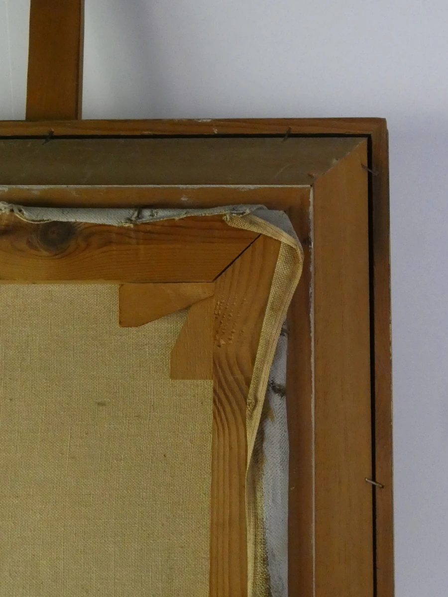 Olieverfschilderij kind met slaapmuts in houten lijst