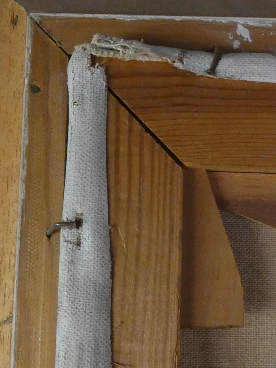 Olieverfschilderij kind met slaapmuts in houten lijst