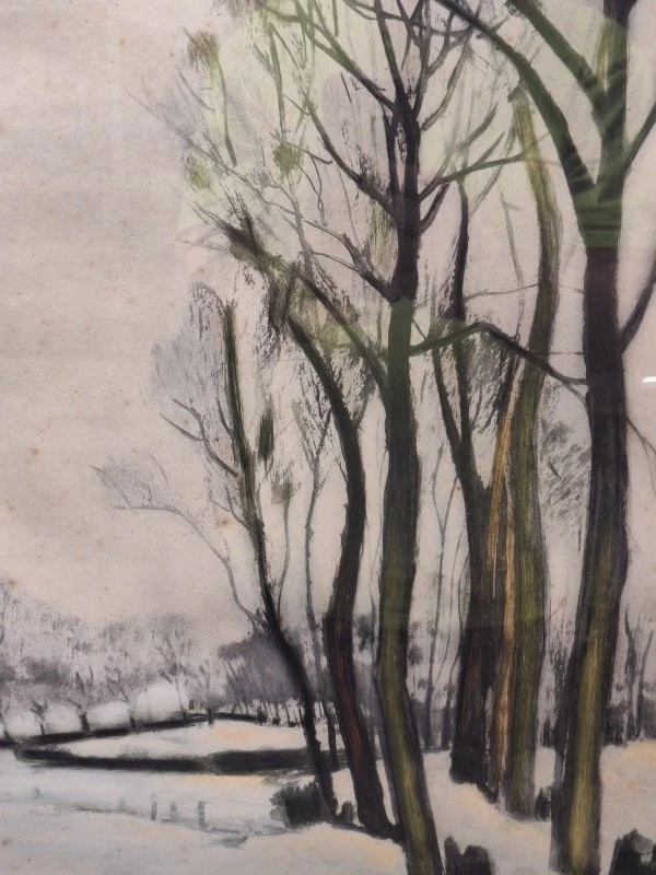 Lithografie van een Vlaams winterlandschap - Albert Saverys (oplage 194/350) - foto 3