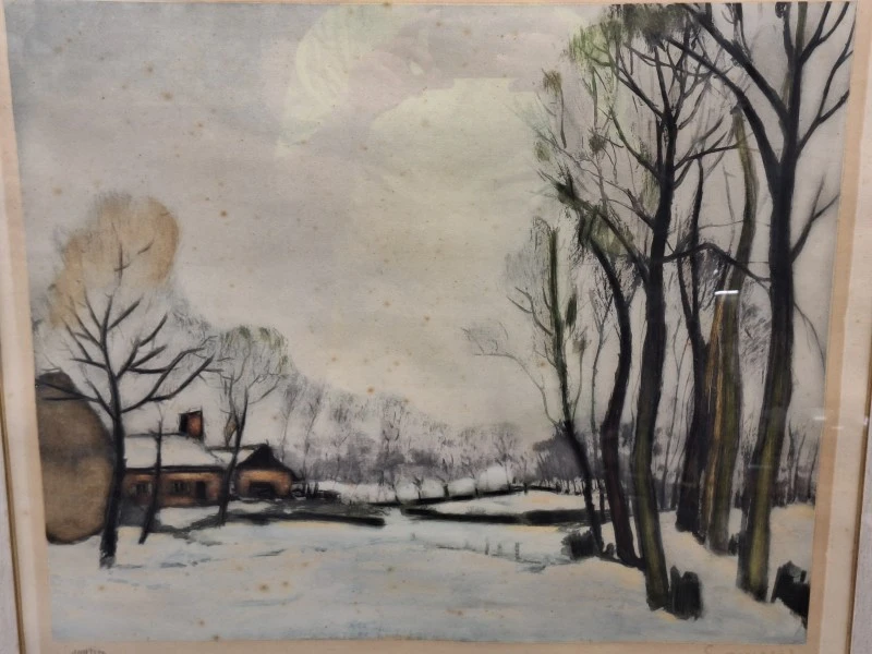 Lithografie van een Vlaams winterlandschap - Albert Saverys (oplage 194/350) - foto 2
