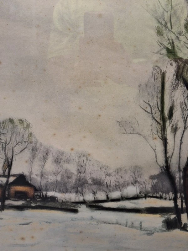 Lithografie van een Vlaams winterlandschap - Albert Saverys (oplage 194/350) - foto 4