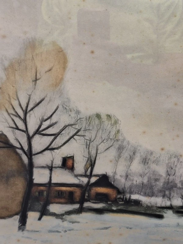 Lithografie van een Vlaams winterlandschap - Albert Saverys (oplage 194/350) - foto 5