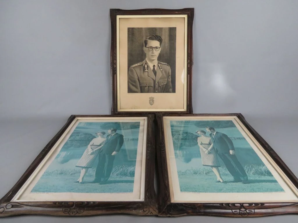 Set van 3 vintage ingelijste portretfoto's van Boudewijn en Fabiola