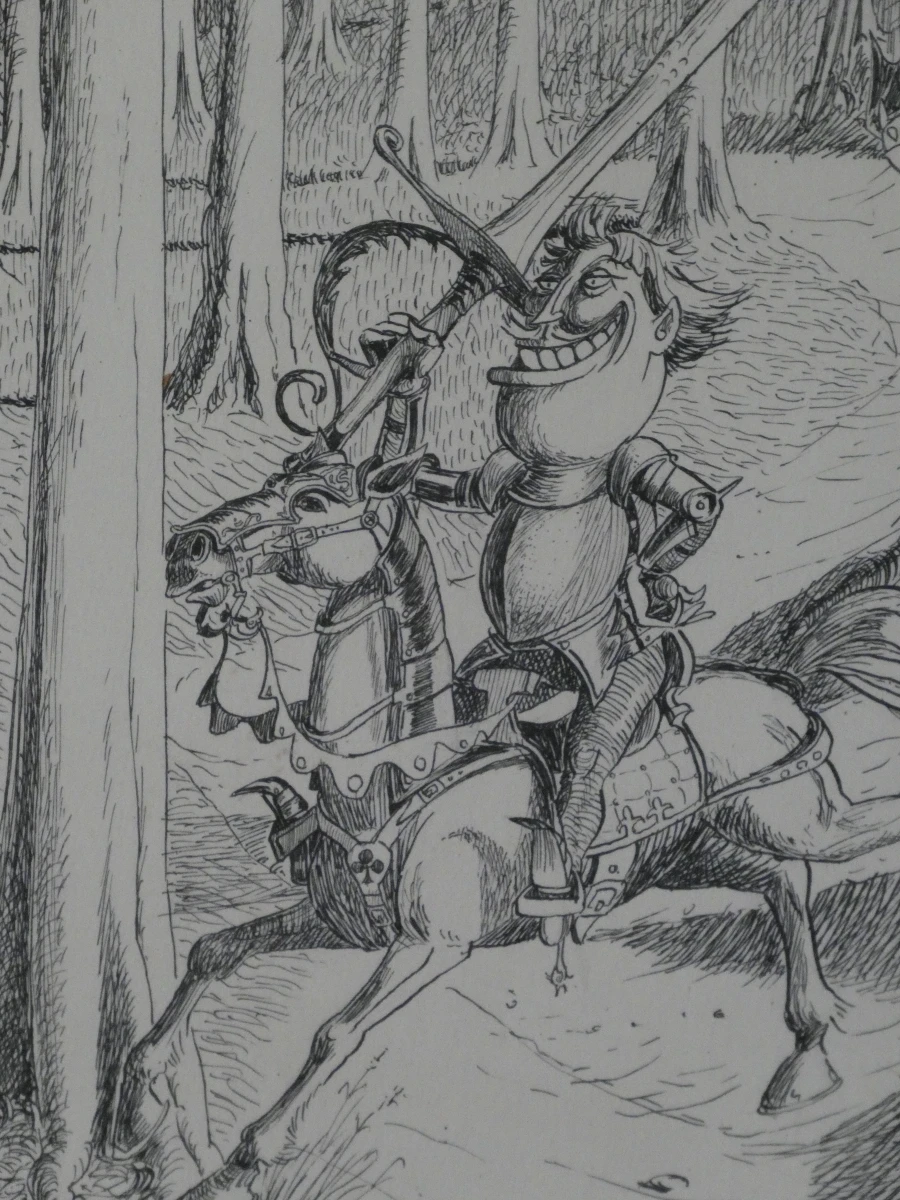 Unieke pentekening Ridder in Fanasiebos