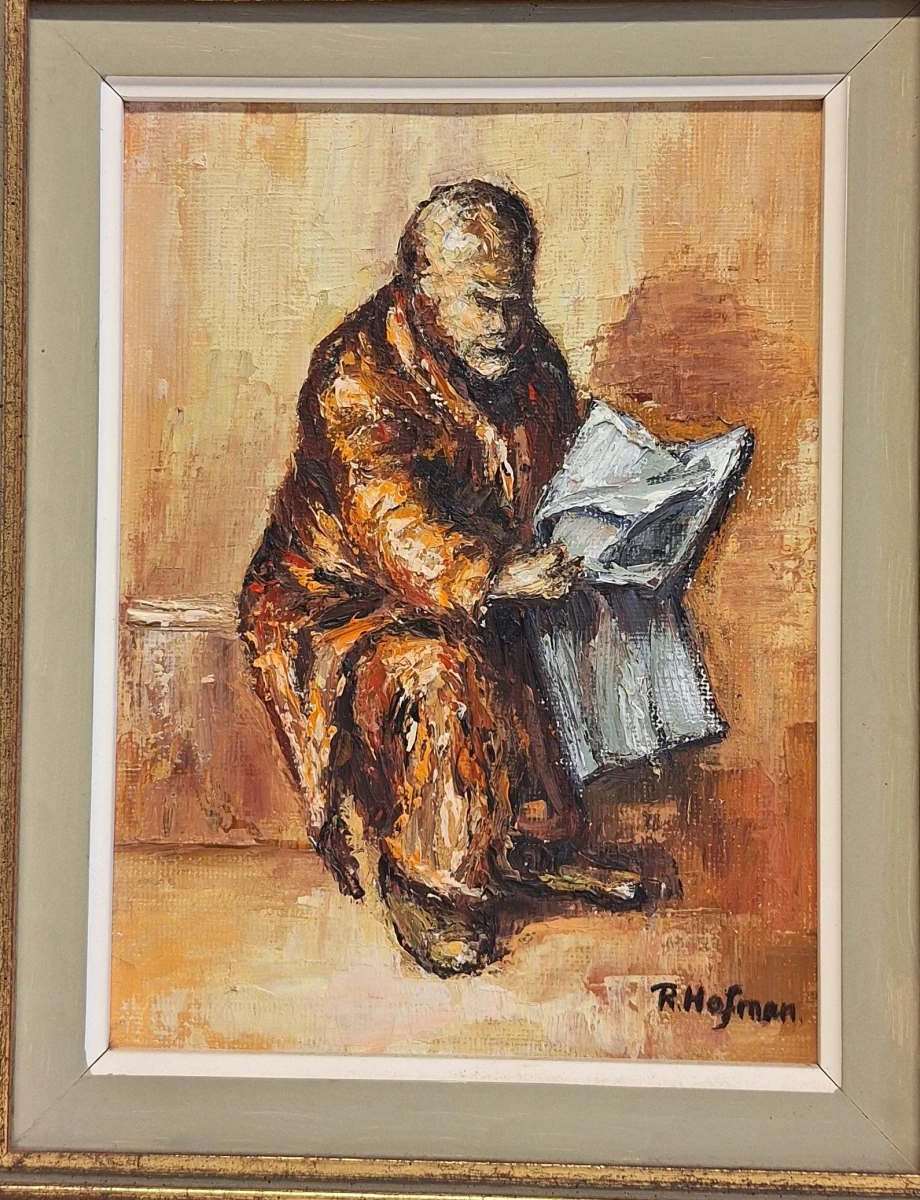 Set van 2 ingelijste schilderijen van zittende mannen - foto 4
