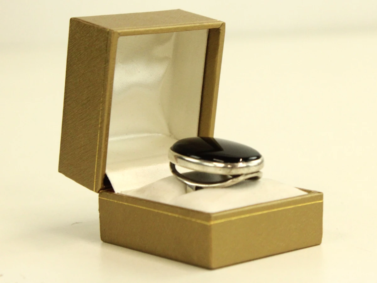 Sterling zilveren ring met zwarte cabochon - foto 2