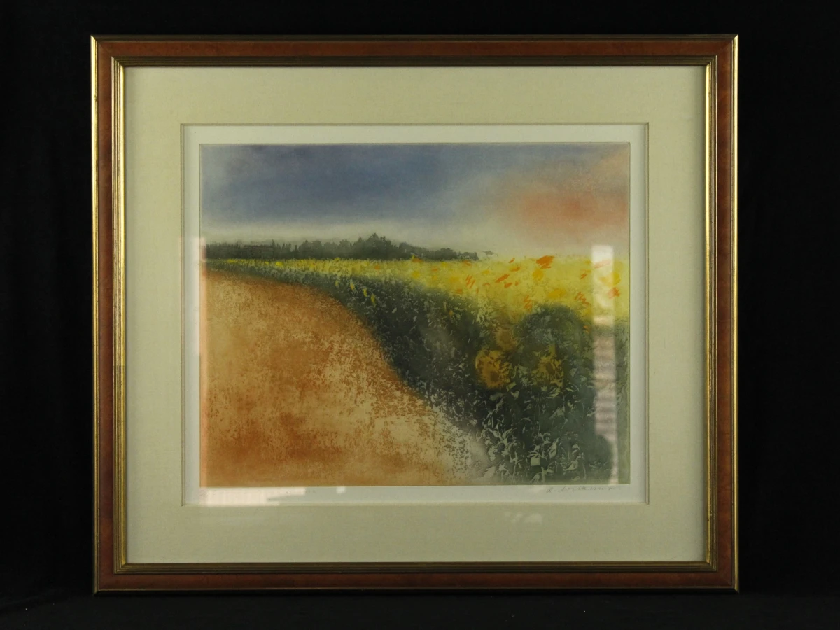 'Evening Landscape Provence' ets-aquatint Donald Wilkinson (° 1937)
