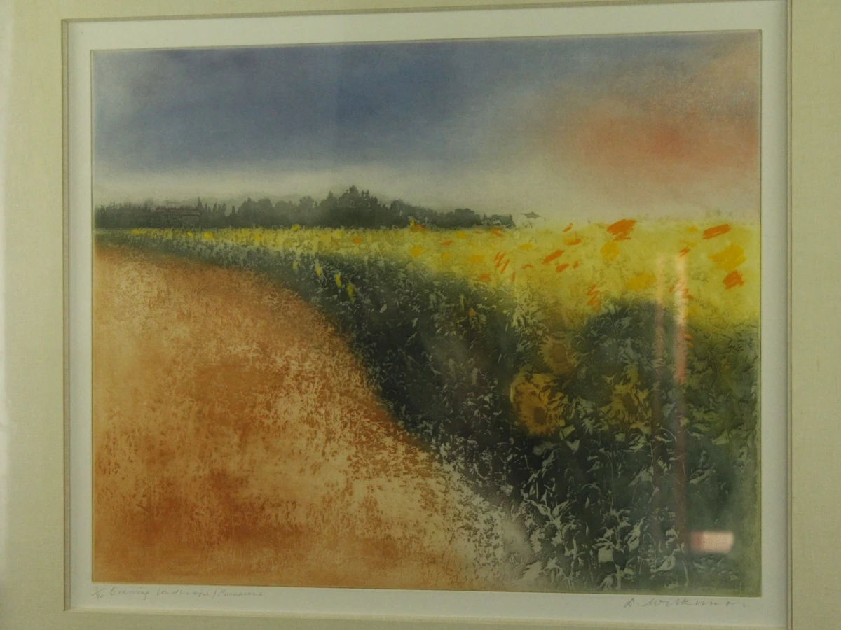 'Evening Landscape Provence' ets-aquatint Donald Wilkinson (° 1937)