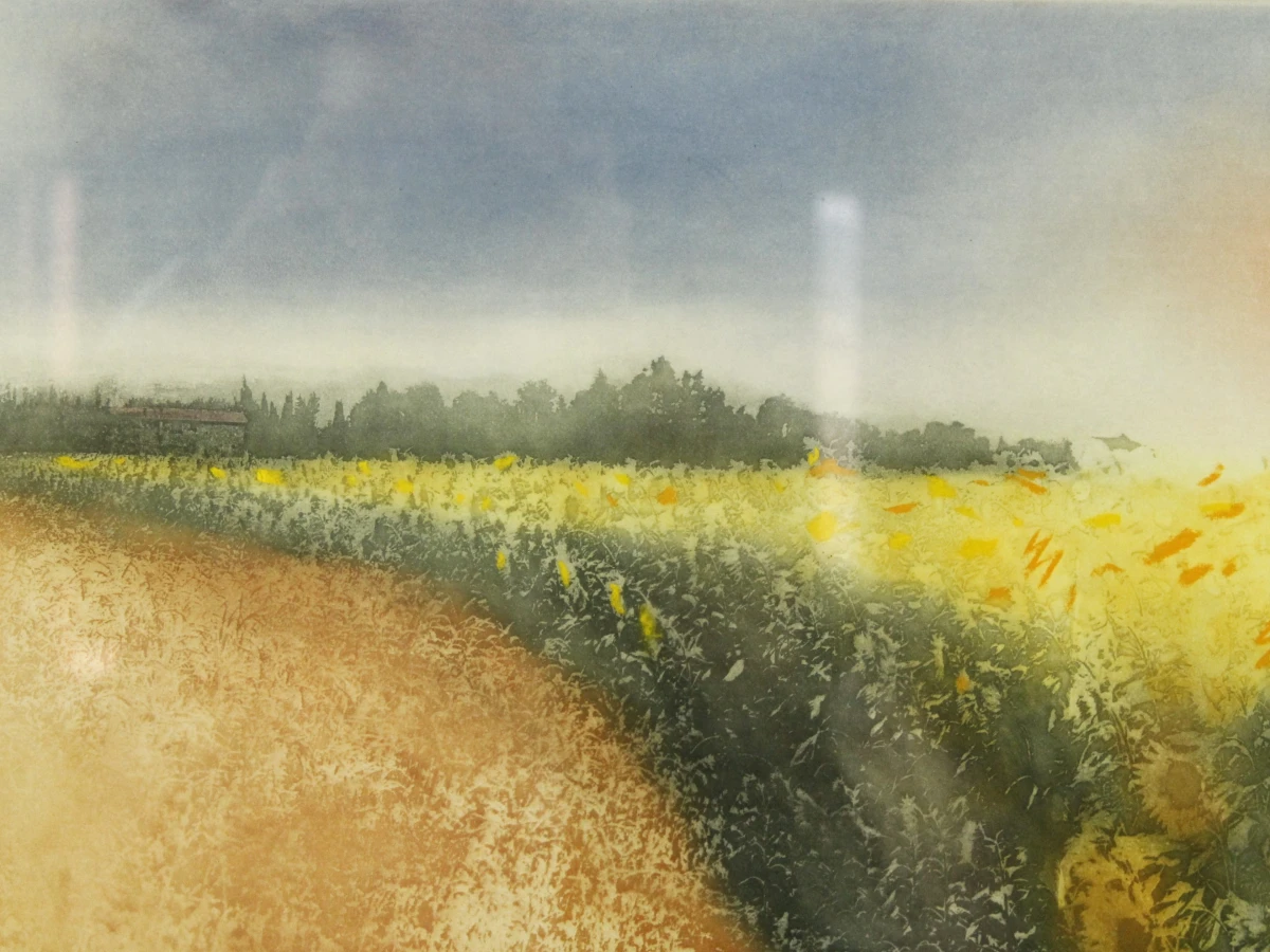 'Evening Landscape Provence' ets-aquatint Donald Wilkinson (° 1937)