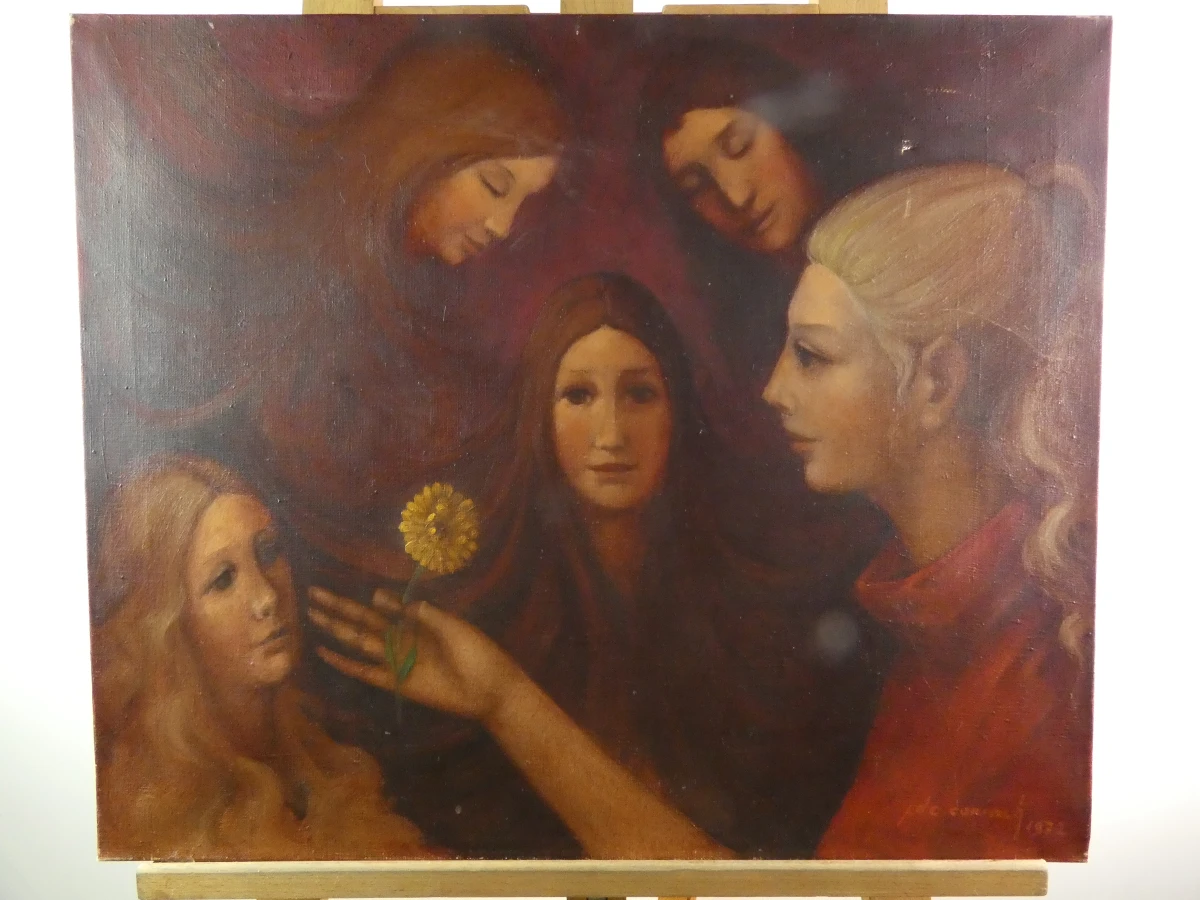 Prachtig mystiek schilderij van vijf vrouwen