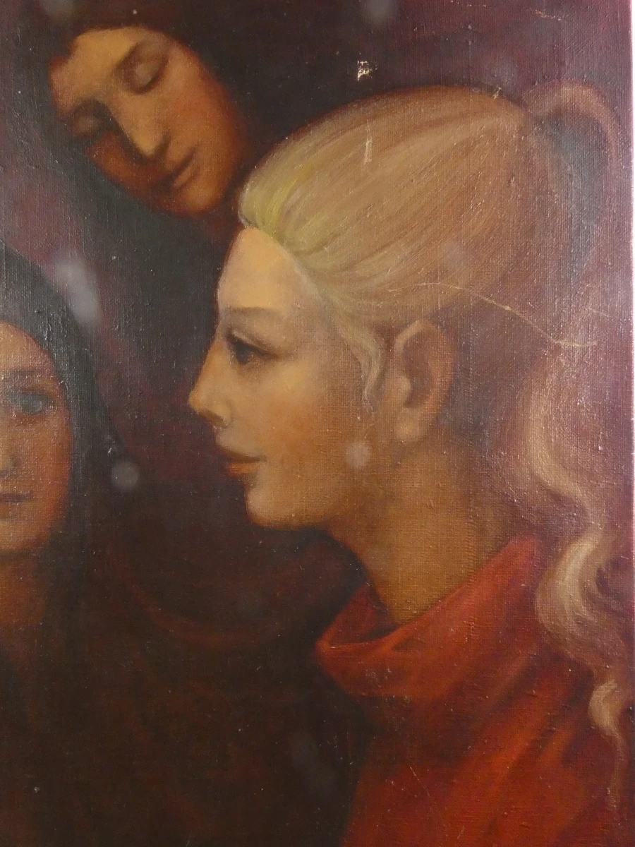 Prachtig mystiek schilderij van vijf vrouwen