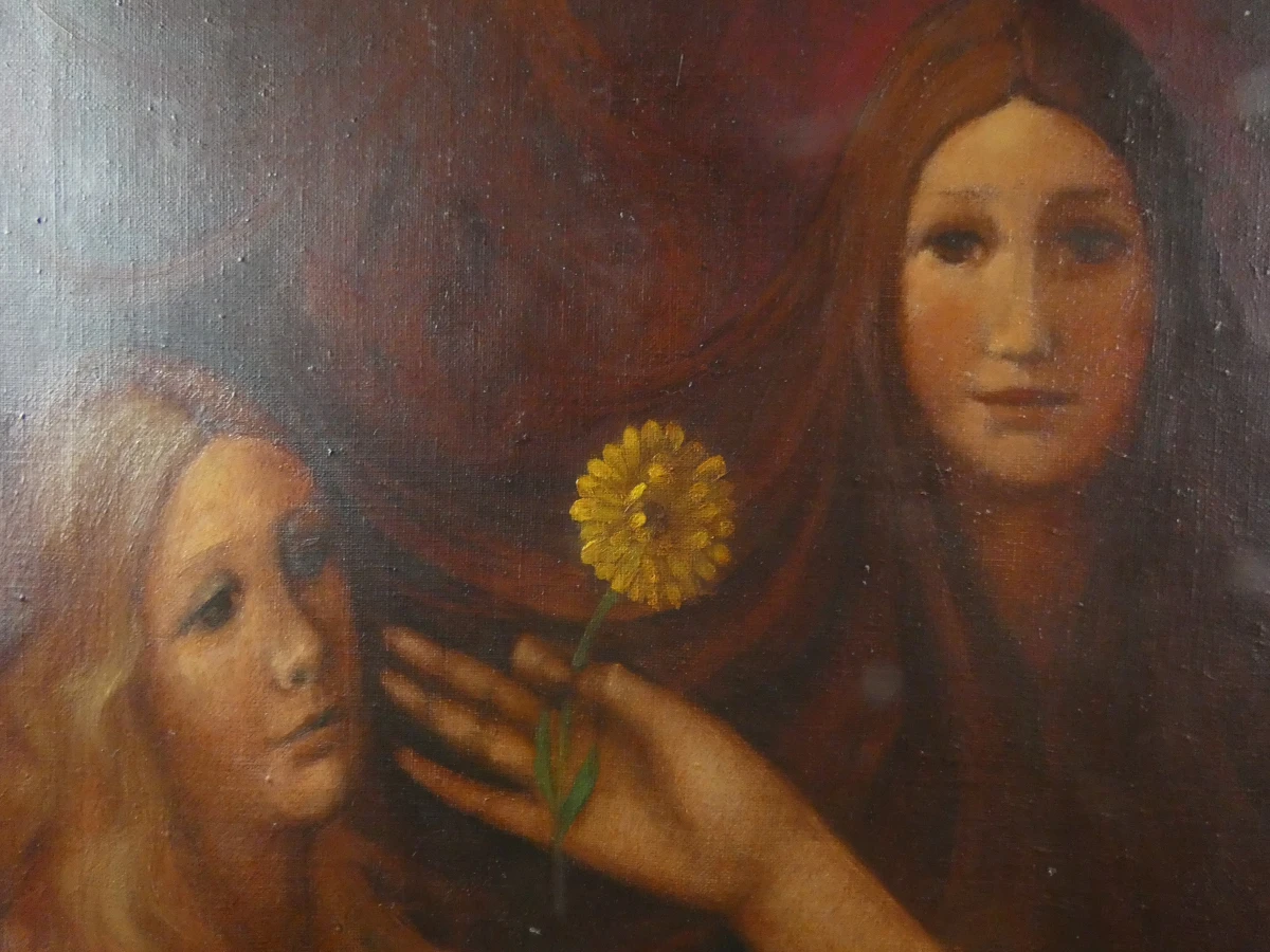 Prachtig mystiek schilderij van vijf vrouwen