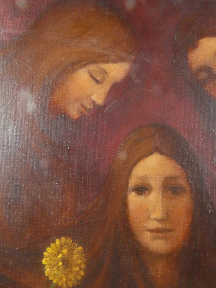 Prachtig mystiek schilderij van vijf vrouwen