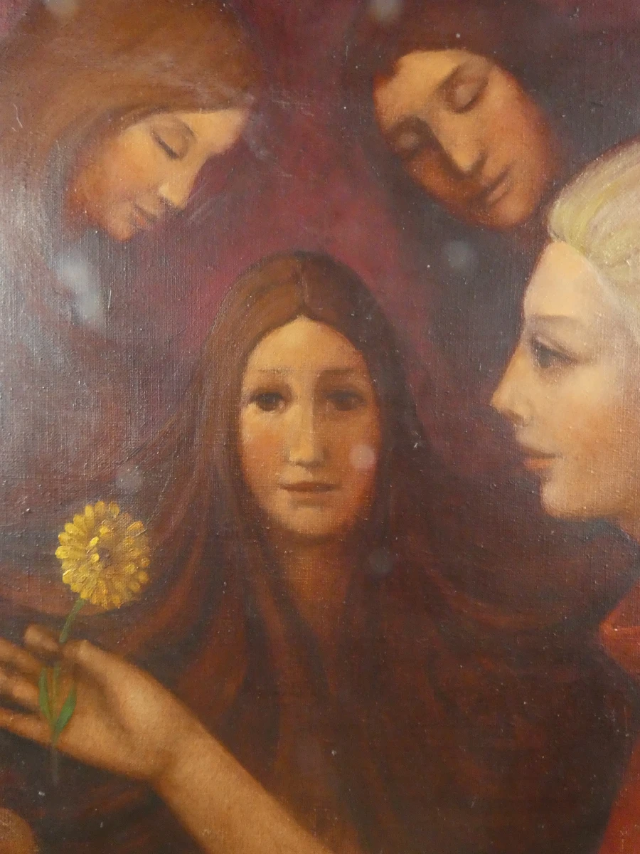 Prachtig mystiek schilderij van vijf vrouwen