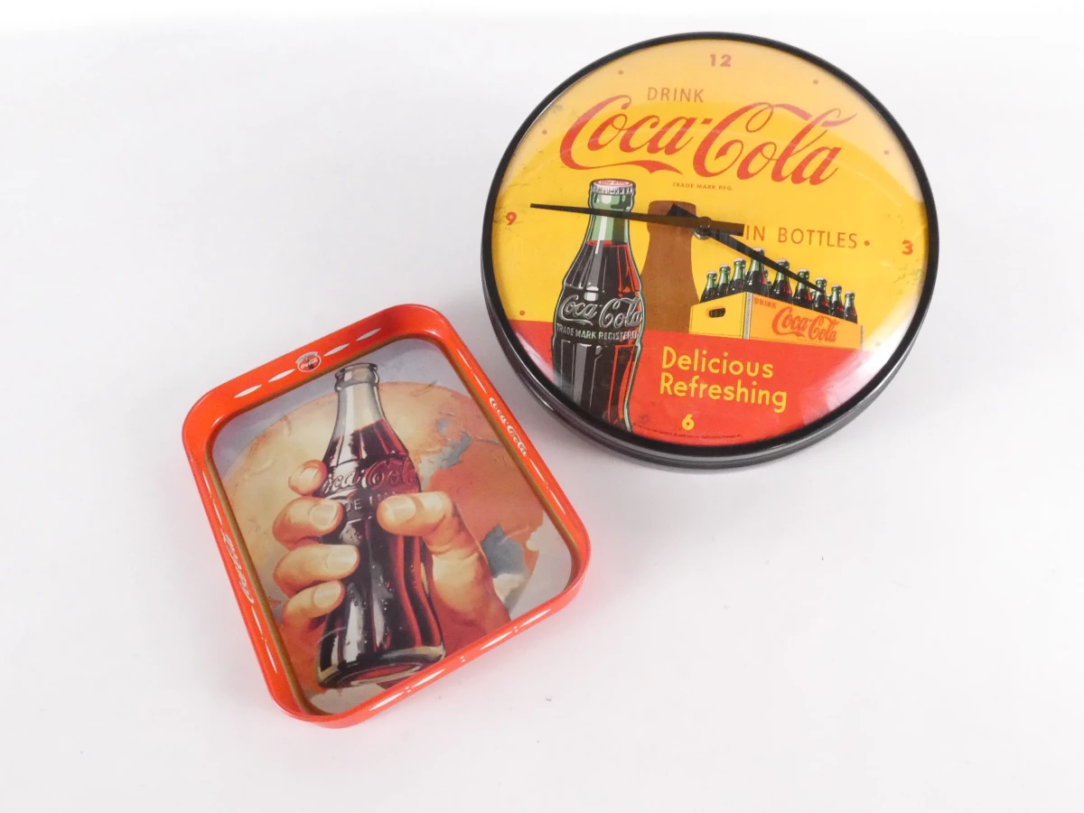 Vintage Coca-Cola wandklok en dienblad set