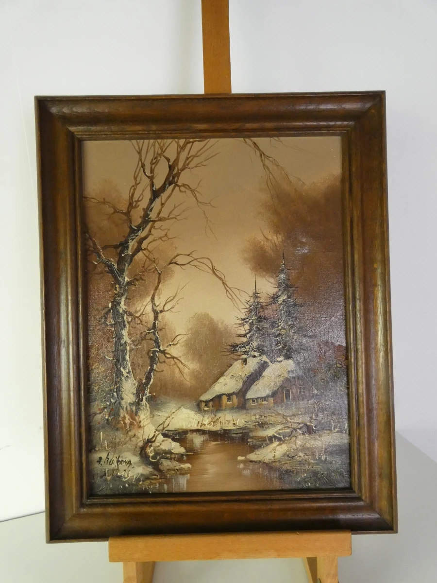Olieverfschilderij op doek  winterlandschap -A. Buikema