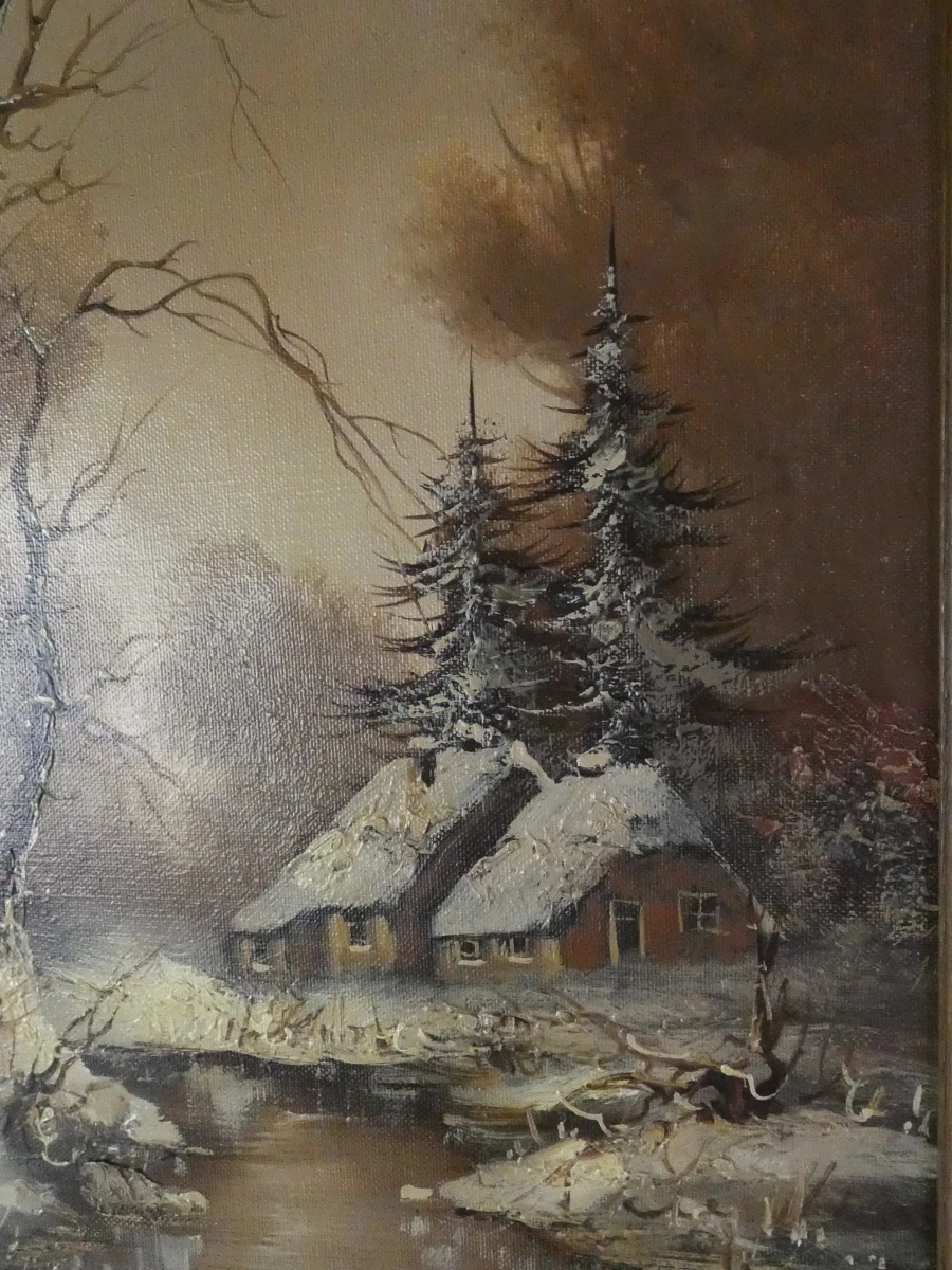 Olieverfschilderij op doek  winterlandschap -A. Buikema