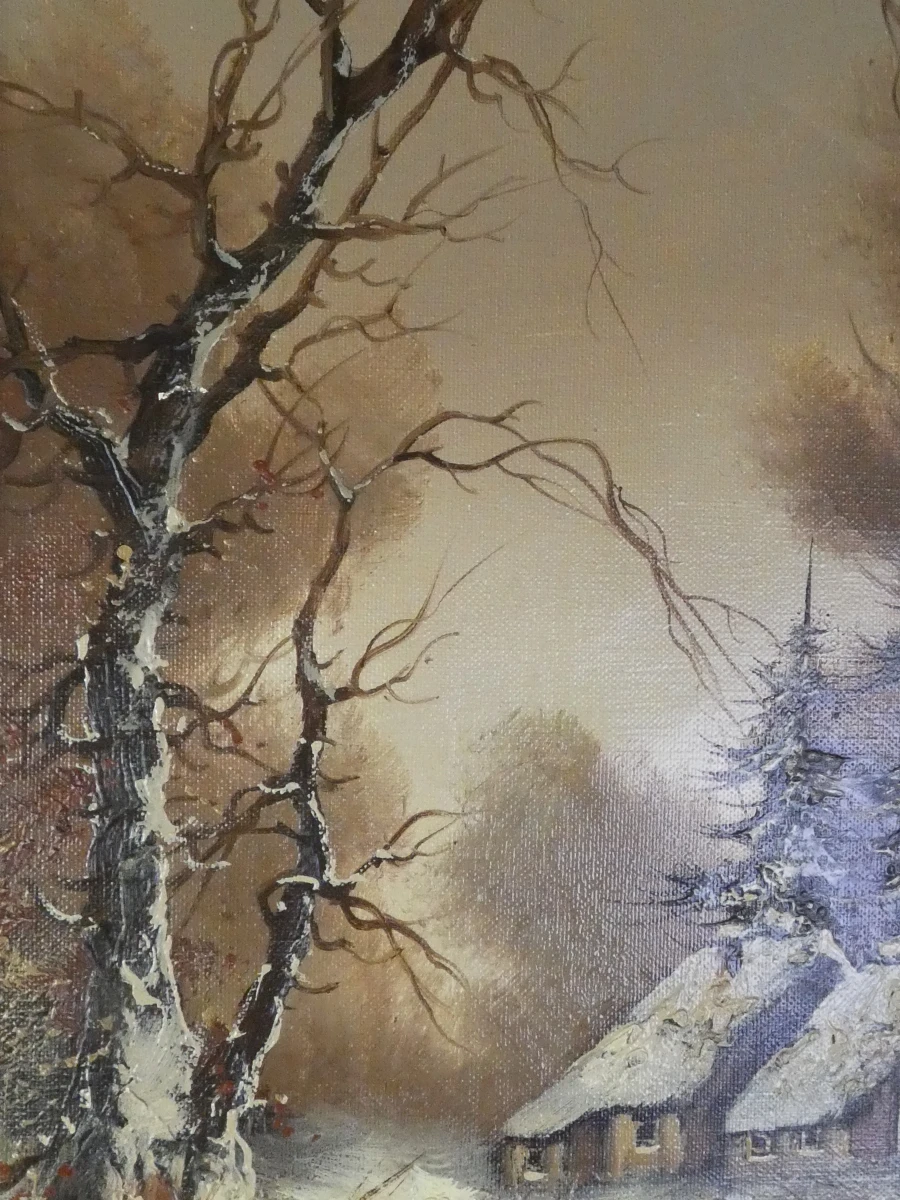 Olieverfschilderij op doek  winterlandschap -A. Buikema