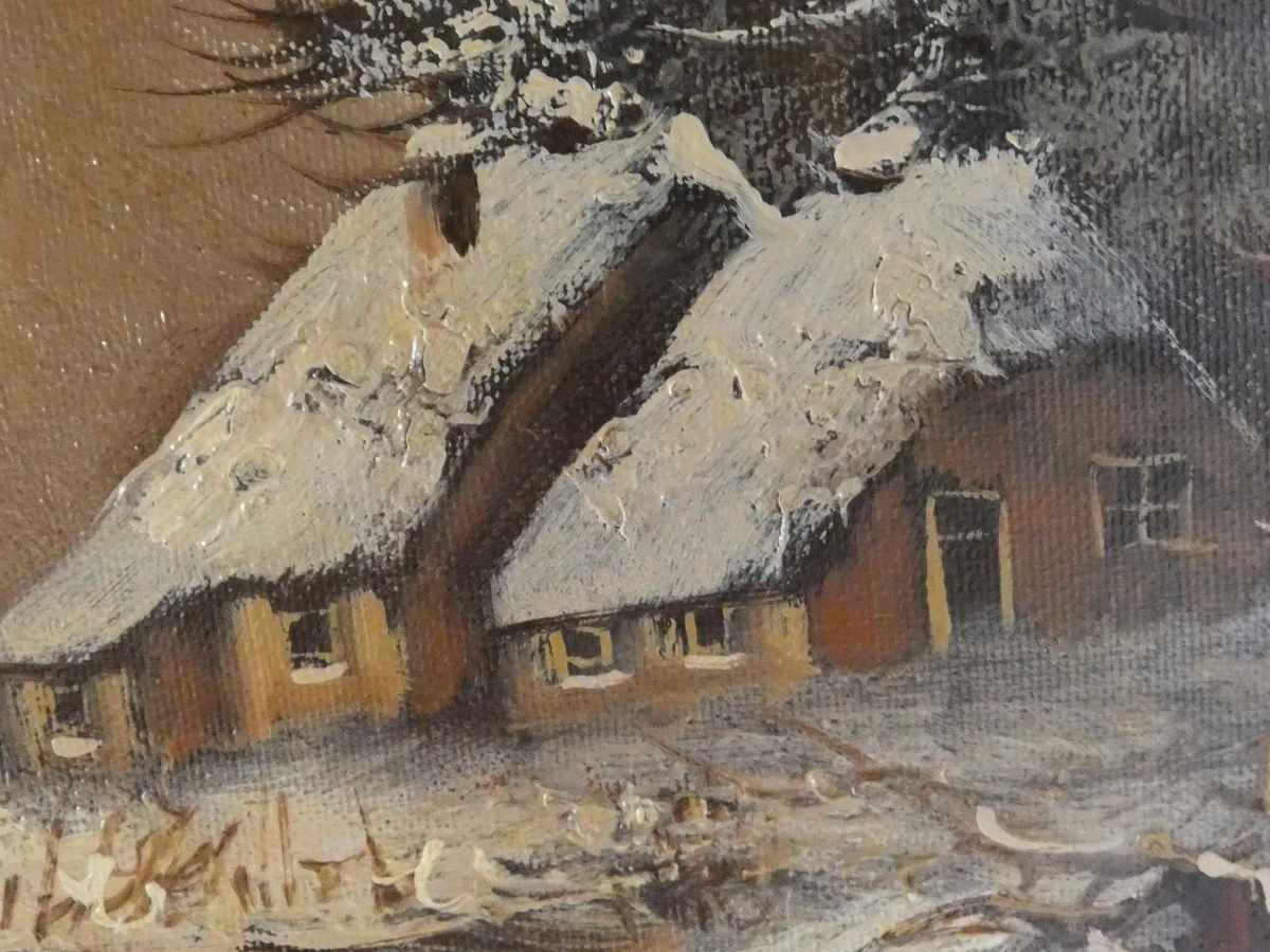 Olieverfschilderij op doek  winterlandschap -A. Buikema