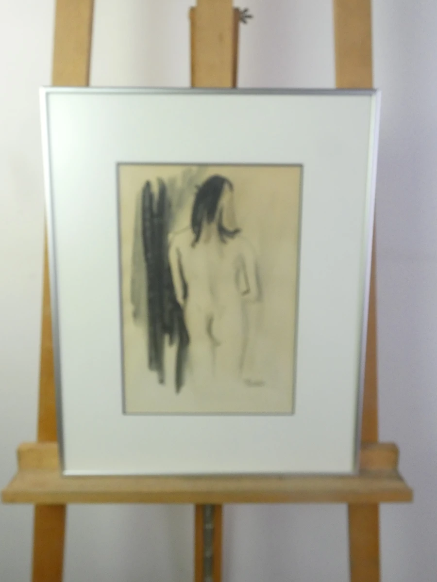 Ingelijste tekening naakte vrouw