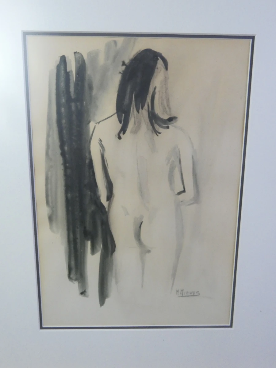 Ingelijste tekening naakte vrouw