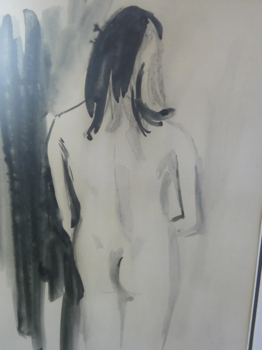 Ingelijste tekening naakte vrouw