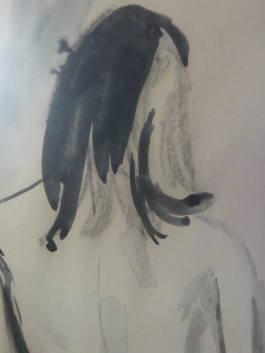 Ingelijste tekening naakte vrouw