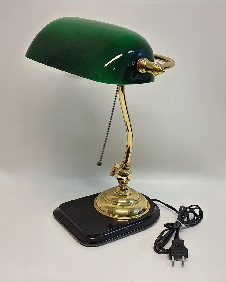 Groene bankierslamp met messing voet - foto 3