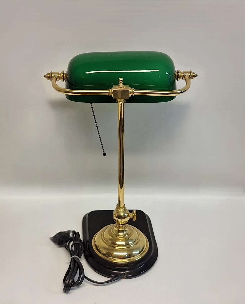 Groene bankierslamp met messing voet - foto 9