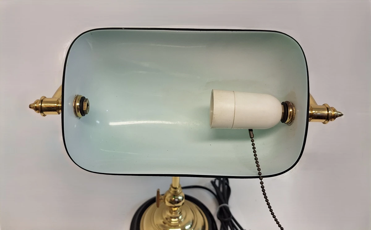 Groene bankierslamp met messing voet - foto 8