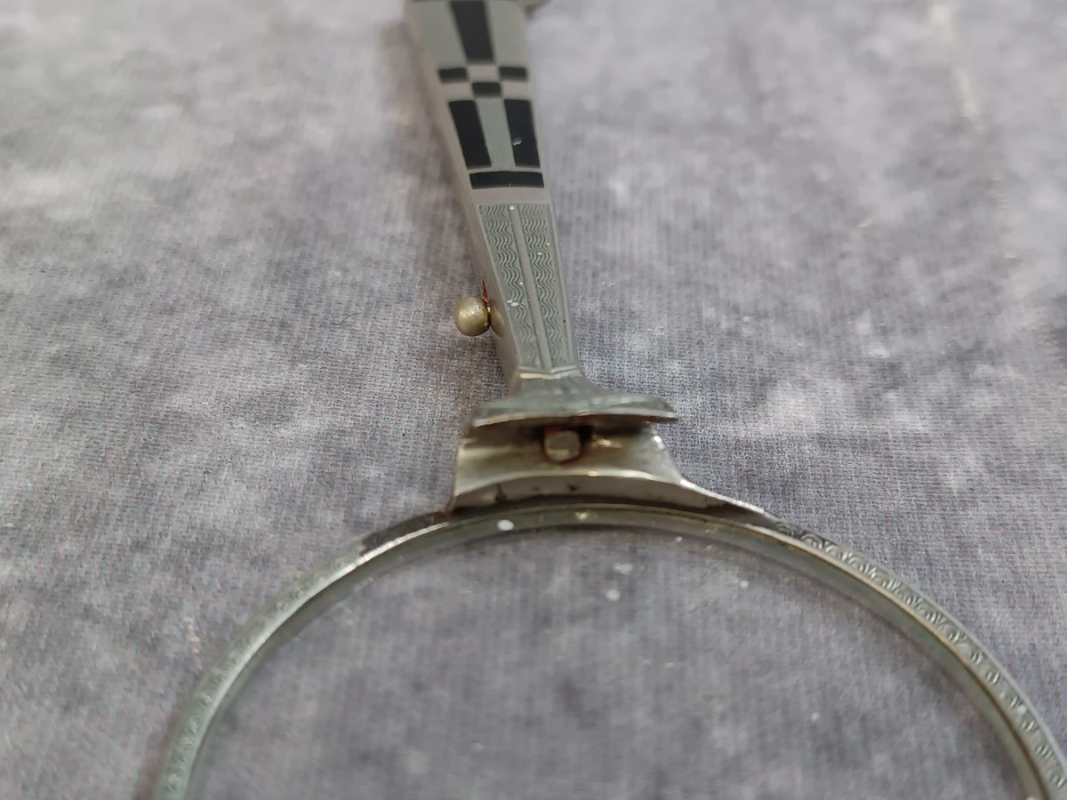Antieke Art Deco vouwlorgnon met zwart emaille ingelegd handvat - foto 11