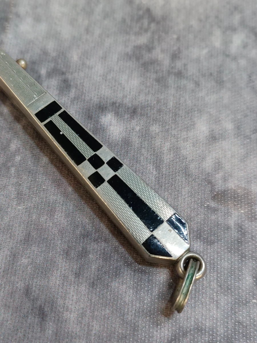 Antieke Art Deco vouwlorgnon met zwart emaille ingelegd handvat - foto 3
