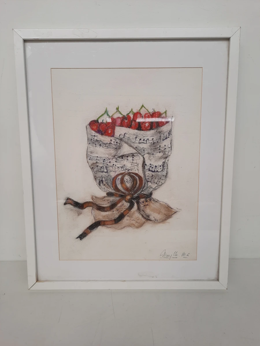 Originele Tekening 'Kersen in Muziekpapier' – Gesigneerd Muylle M.L.