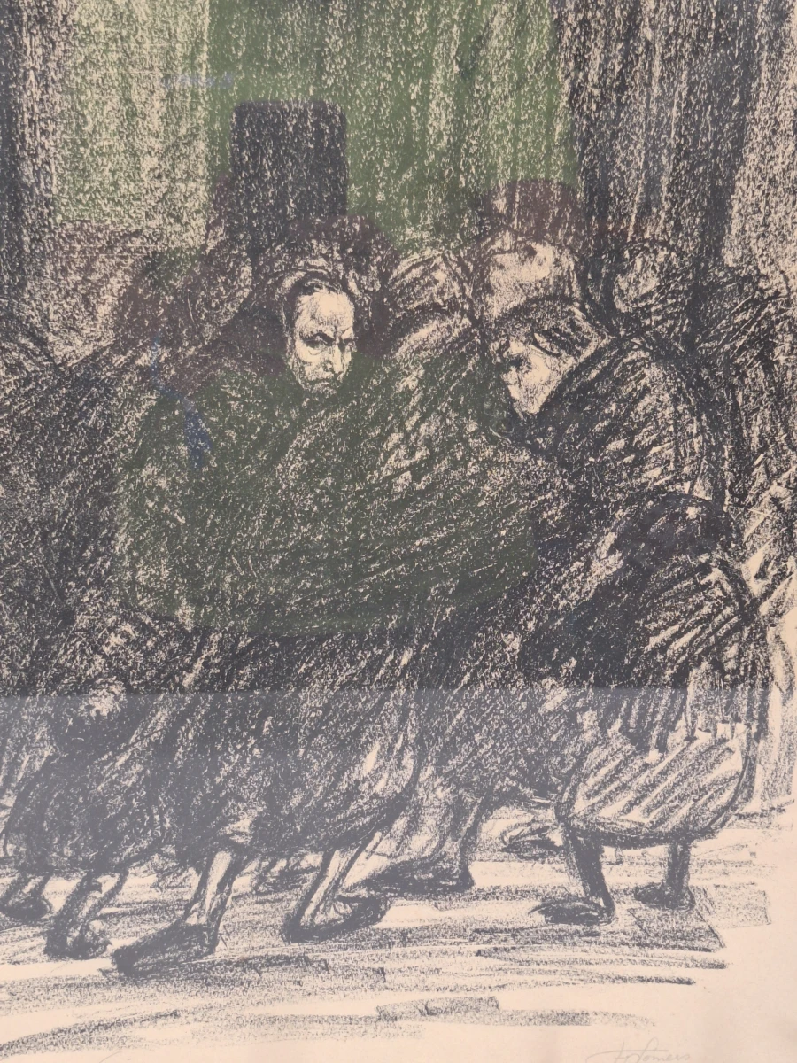 “Wachtende” - gesigneerde krijtlithografie uit 1942 - Francine Somers (1923–2022) - foto 2