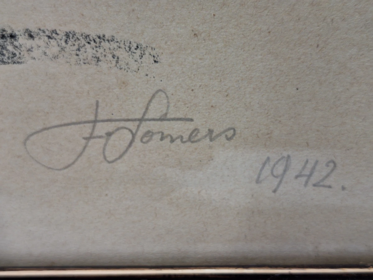 “Wachtende” - gesigneerde krijtlithografie uit 1942 - Francine Somers (1923–2022) - foto 8
