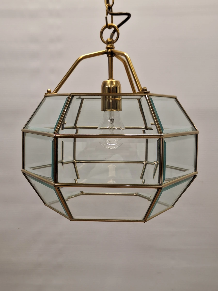 Vintage messing & geslepen glazen ganglamp - 18 glaspanelen - foto 6