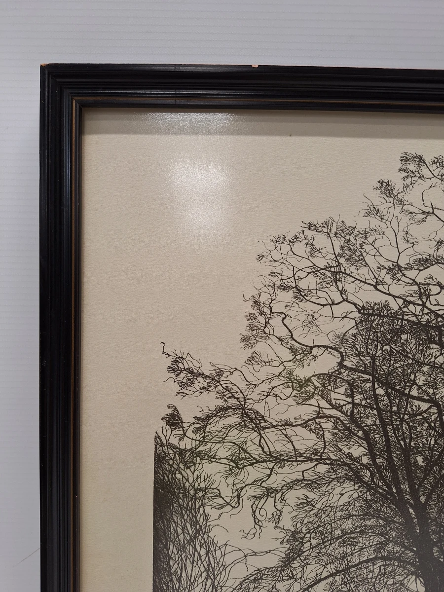 “Arbre et Maison” - fijn uitgewerkte zwart-witprent uit 1974 - J. Estel - foto 8