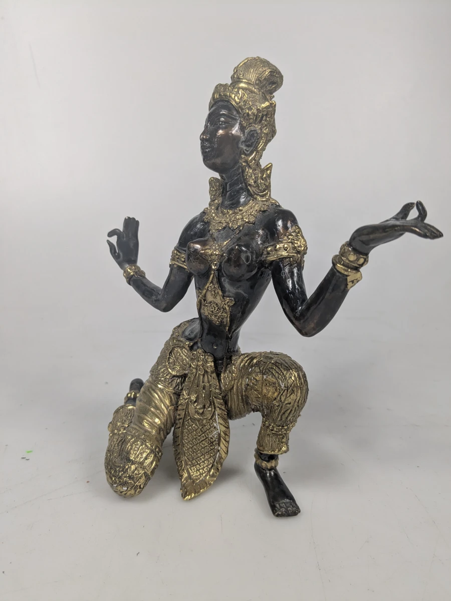 Set van 4 bronzen Thaise beelden van danseressen en muzikanten - foto 4