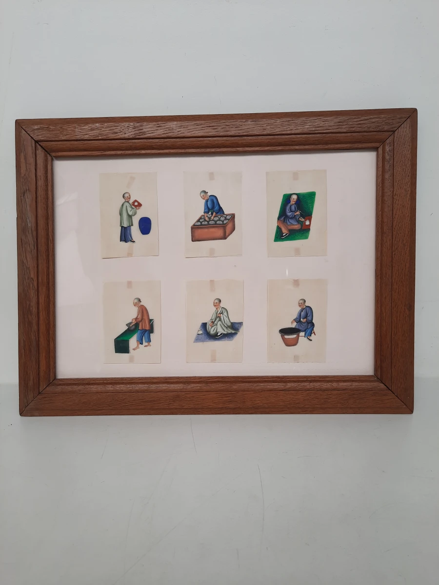 Ingelijste vintage Chinese tekeningen op papier