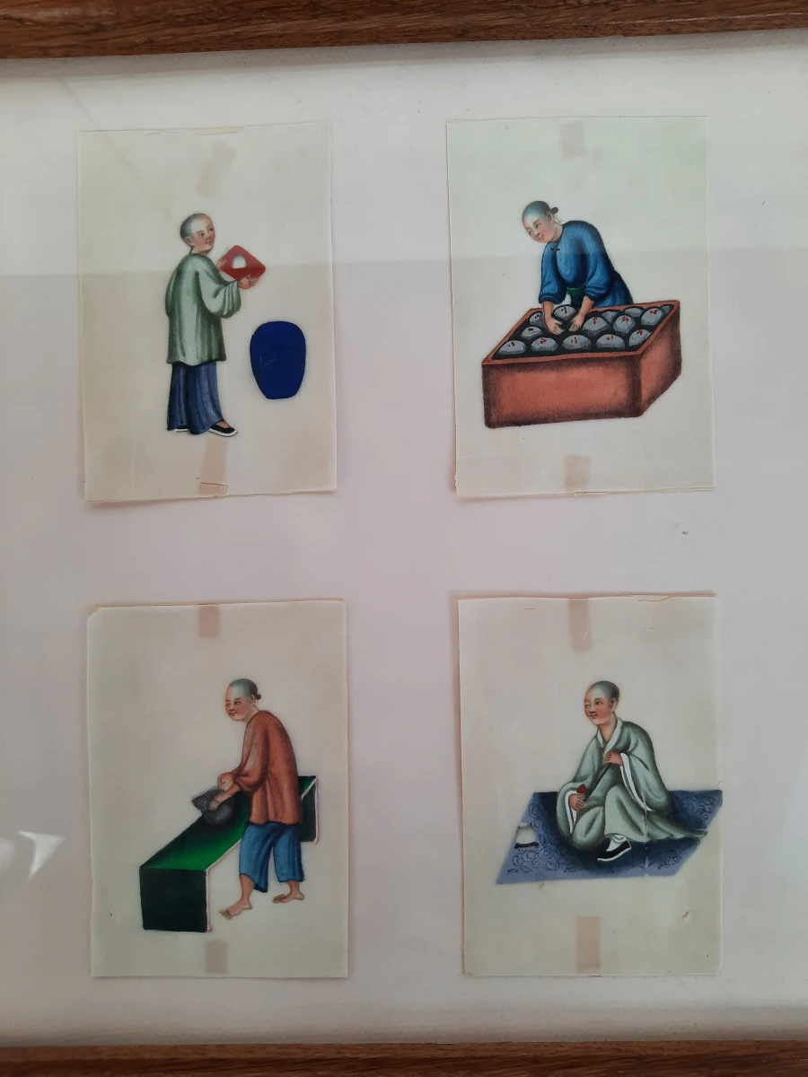Ingelijste vintage Chinese tekeningen op papier