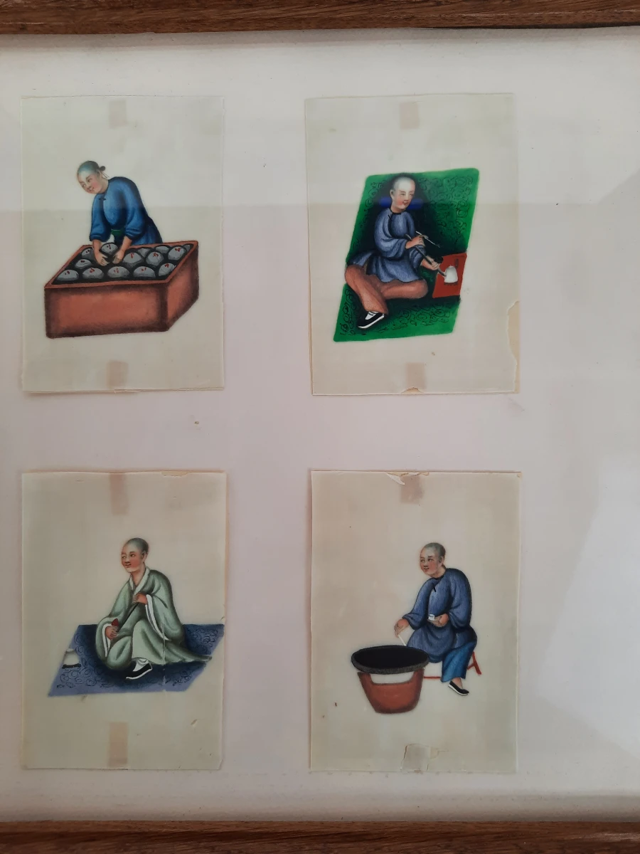 Ingelijste vintage Chinese tekeningen op papier
