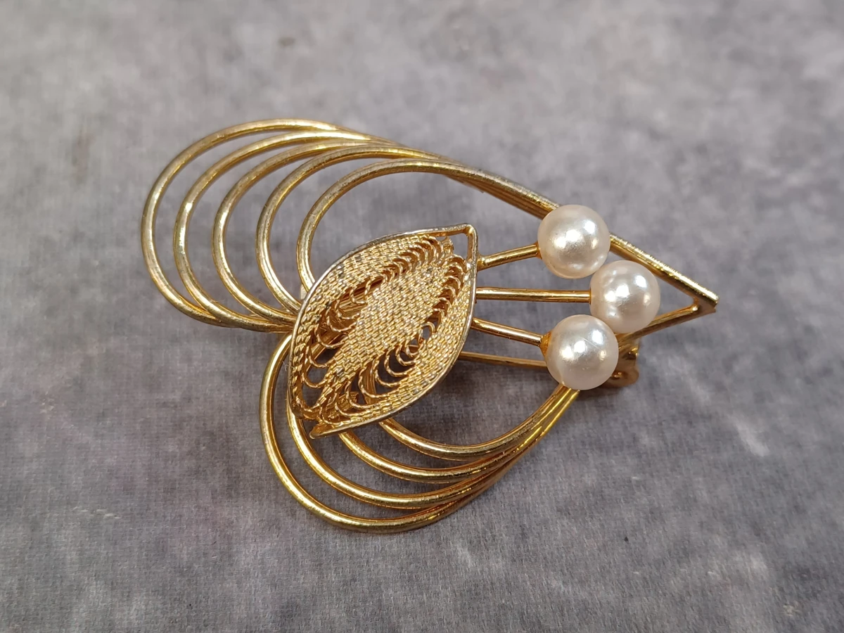 Vintage parelketting met bijbehorende broche - foto 7
