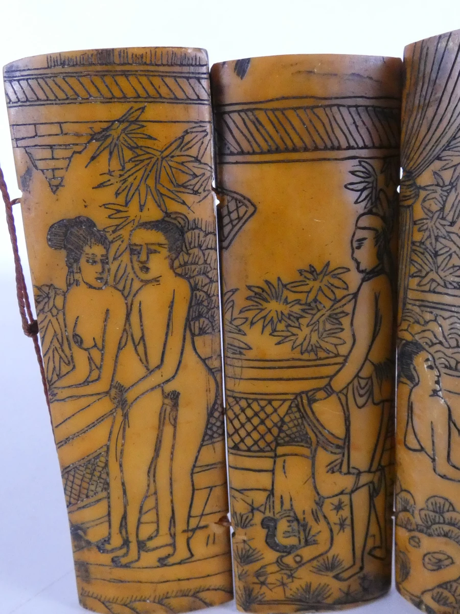 Vintage Erotische Kamasutra Panelen (Handbewerkt Been)