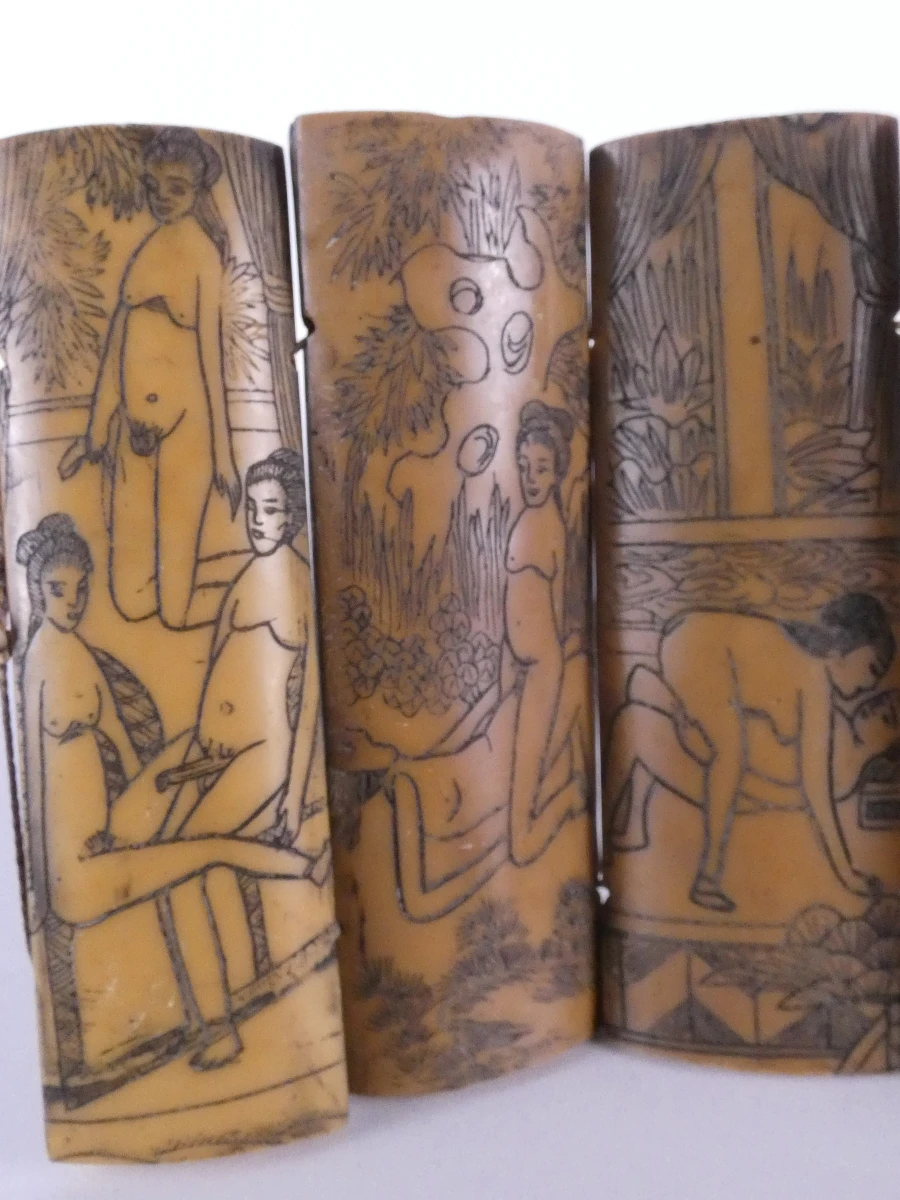 Vintage Erotische Kamasutra Panelen (Handbewerkt Been)