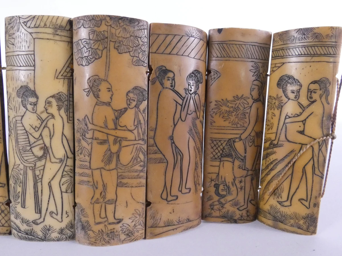 Vintage Erotische Kamasutra Panelen (Handbewerkt Been)