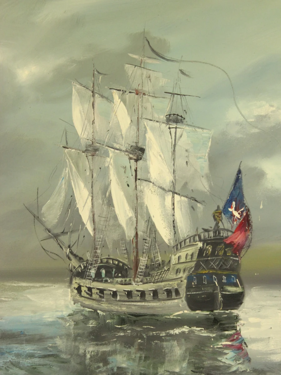 Olieschilderij zeilschepen zeilen uit de haven - foto 2
