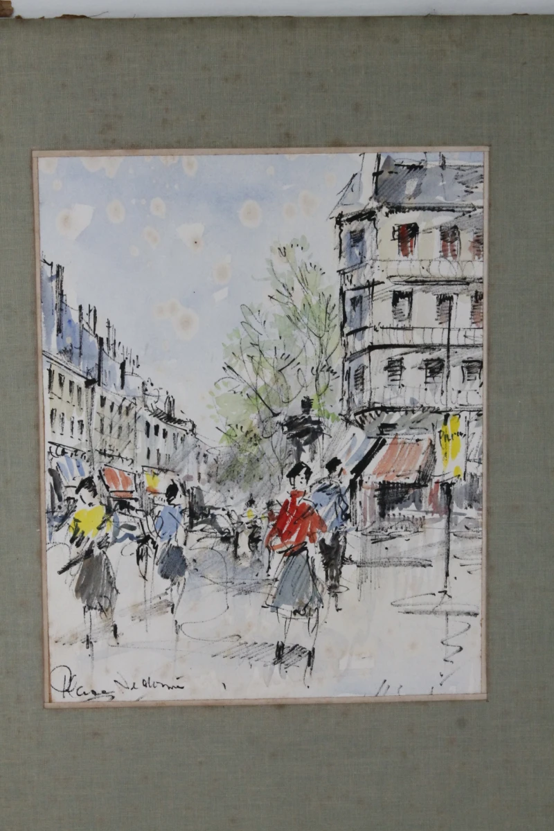 Vintage aquareltekening van een straatgezicht in Parijs - foto 2