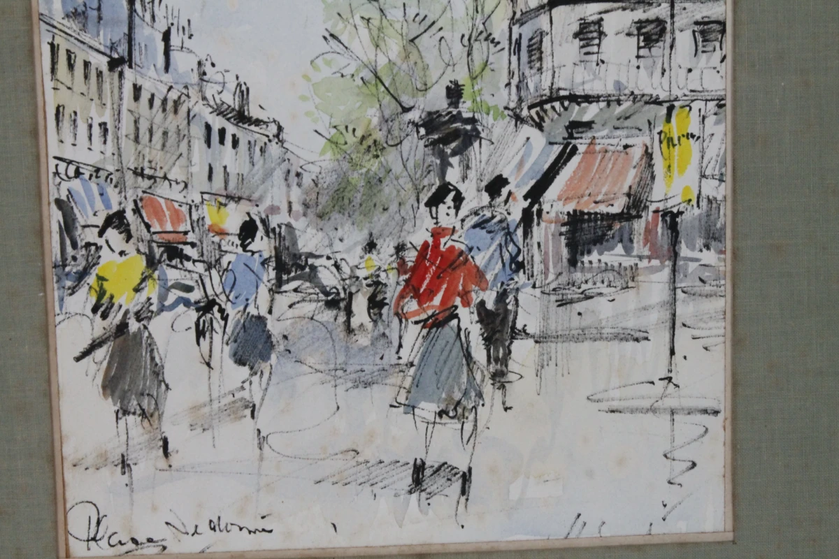 Vintage aquareltekening van een straatgezicht in Parijs - foto 4